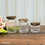 3 Pack Glass Wooden Lid Storage Jars