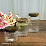 3 Pack Glass Wooden Lid Storage Jars