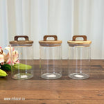 Glass Wooden Lid Storage Jar