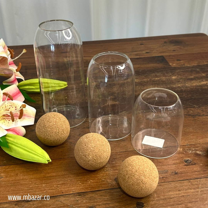 3 Pack Glass Wood Round Cork Jar