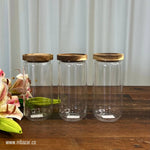 Glass Wooden Lid Storage Jar