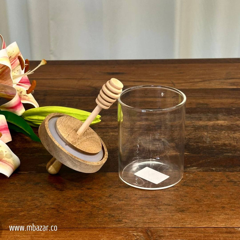 Honey Glass Wooden Lid Jar