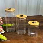 3 Pack Glass Wooden Lid Storage Jars