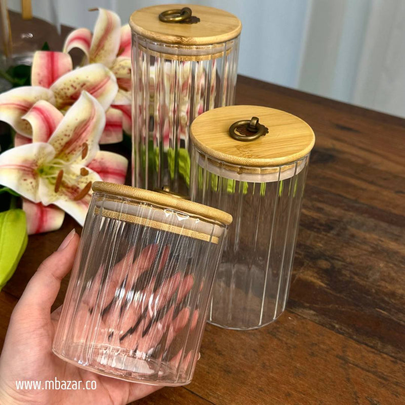 3 Pack Glass Wooden Lid Storage Jars