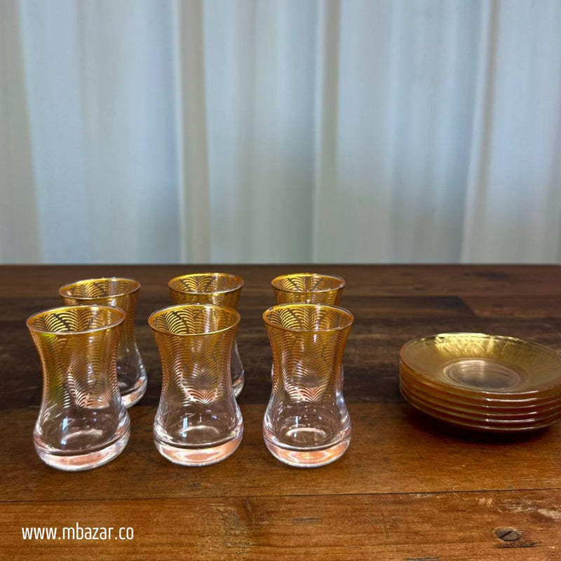 Gold Edge Glass Tea Cup and Sauser Set