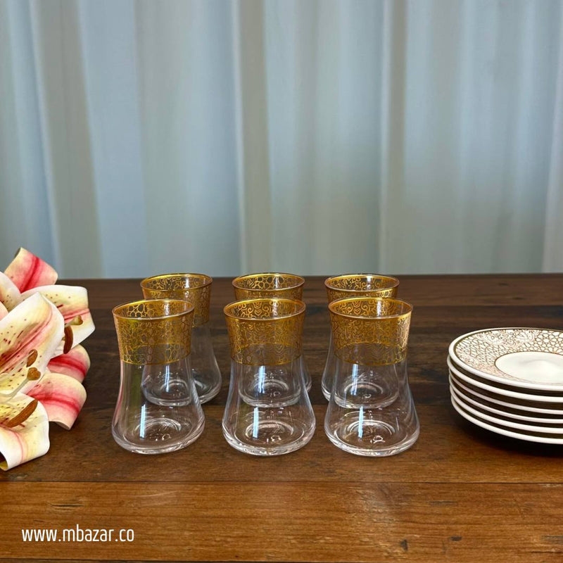 Gold Edge Glass Tea Cup and Sauser Set