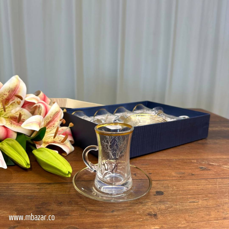 Gold Edge Glass Tea Cup and Sauser Set