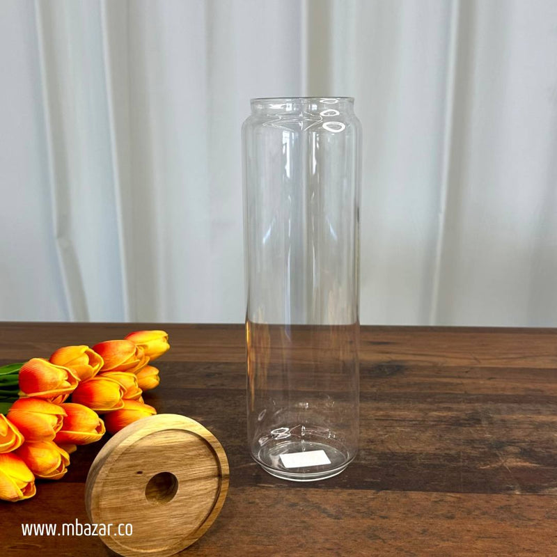 Glass Wooden Lid Storage Jar