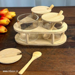 Glass Bamboo Lid Triple Condiment Jar