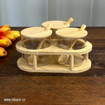 Glass Bamboo Lid Triple Condiment Jar