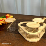 Glass Bamboo Lid Triple Condiment Jar