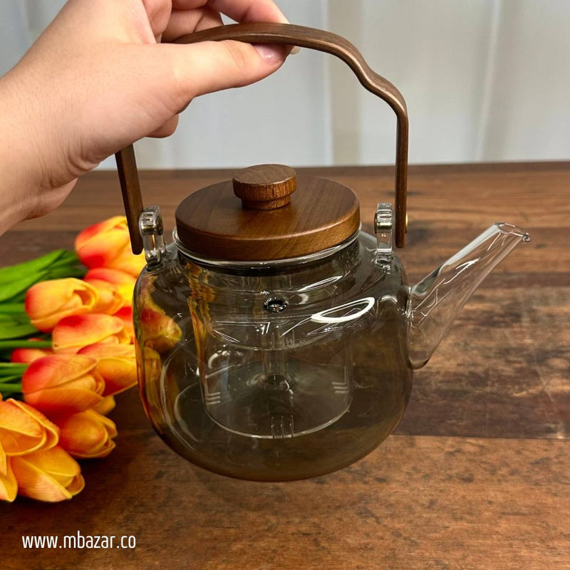 Wood Lid Stovetop Modern Design Teapot