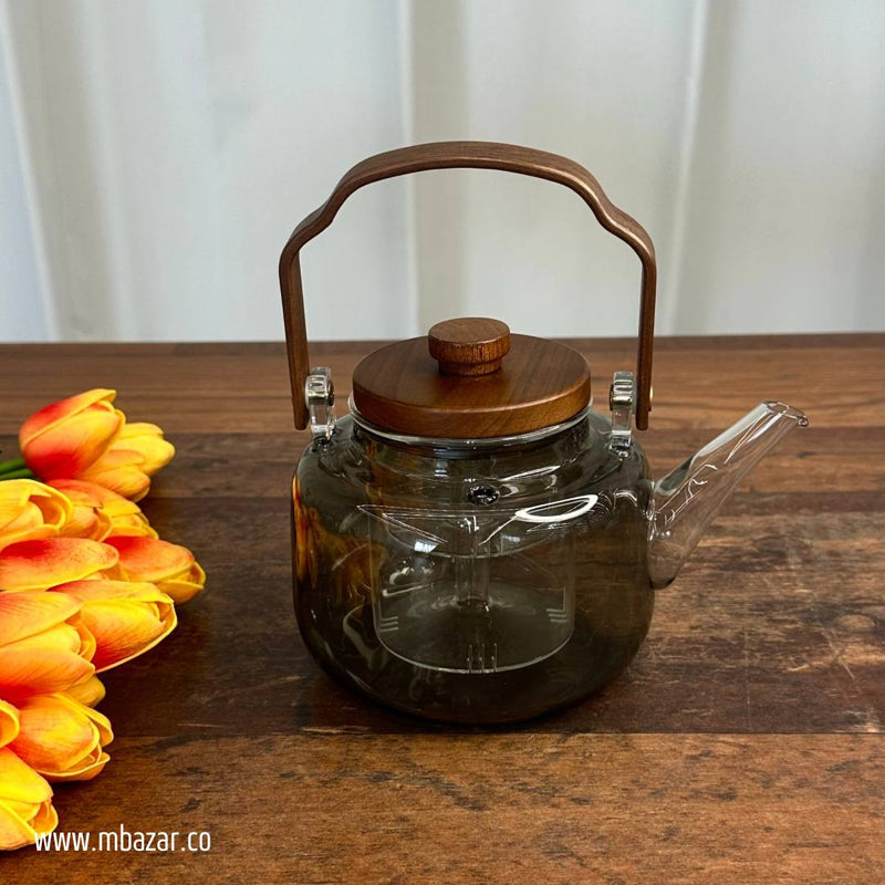 Wood Lid Stovetop Modern Design Teapot