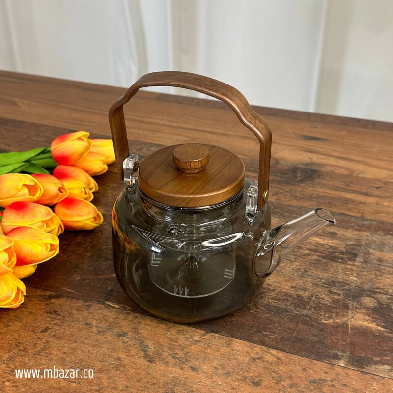 Wood Lid Stovetop Modern Design Teapot