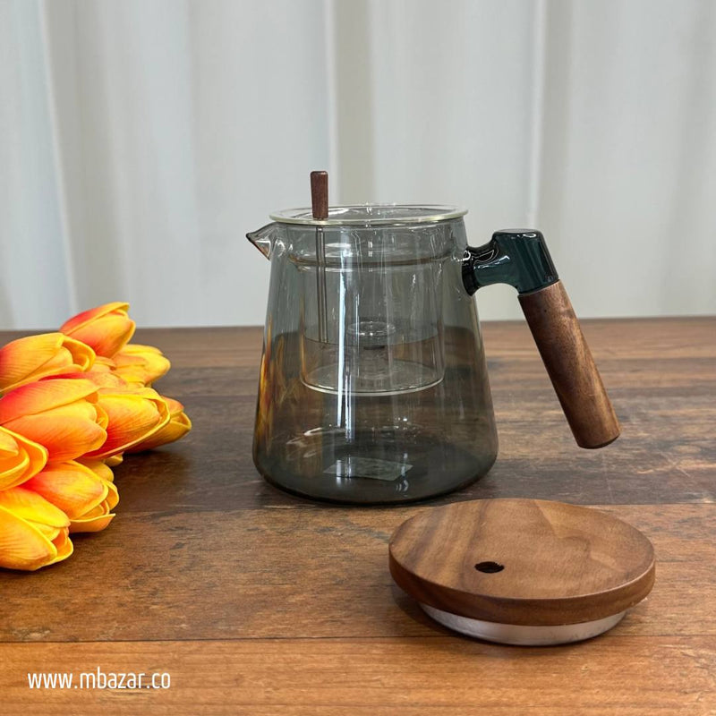 Wood Lid Stovetop Modern Design Teapot