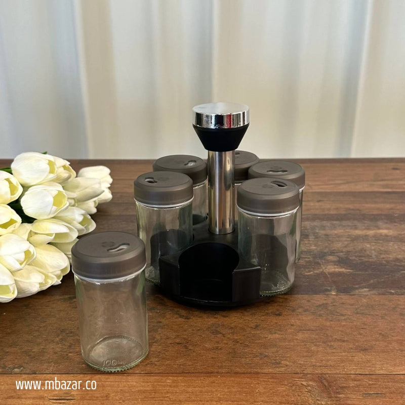 6Pcs Rotating Glass Condiment/Spice Jar Set