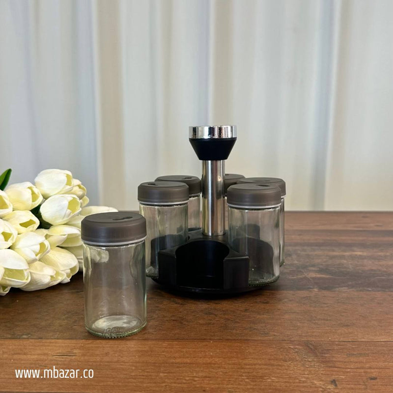 6Pcs Rotating Glass Condiment/Spice Jar Set