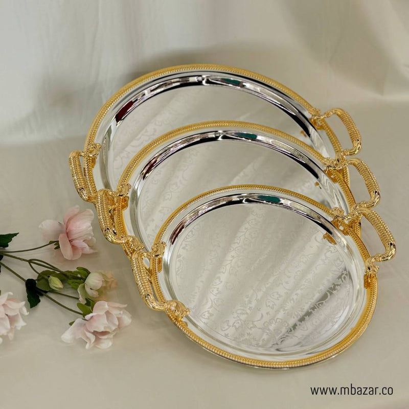 3Pcs Luxury Round Decorative Gold Edge Tray