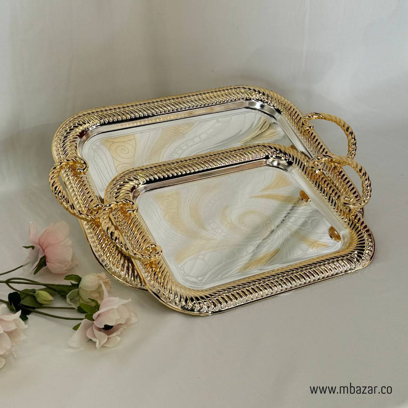 Set of 2 Luxury Decorative Gold Edge Tray