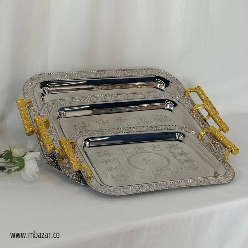 3Pcs Luxury Decorative Silver Tray Set