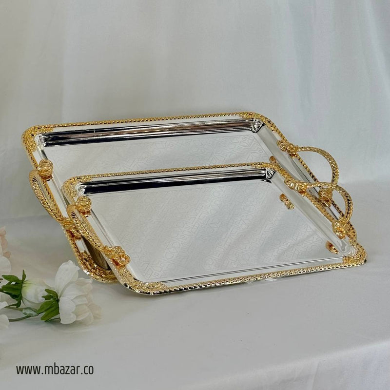 Set of 2 Luxury Decorative Gold Edge Tray