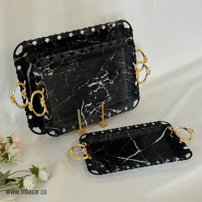 3Pcs Luxury Decorative Black Tray Set