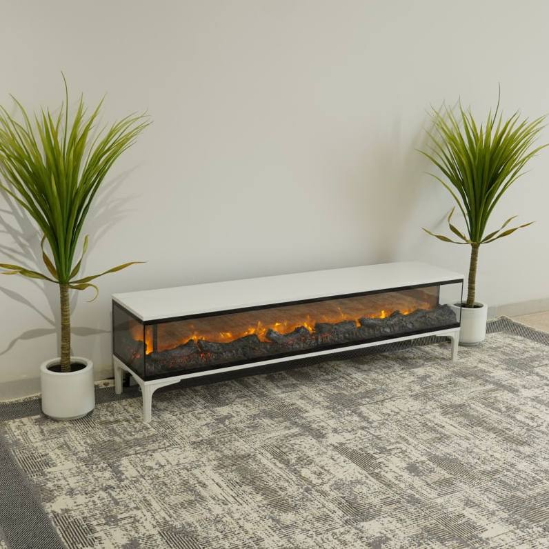 3D Modern TV Table with Fireplace Decor