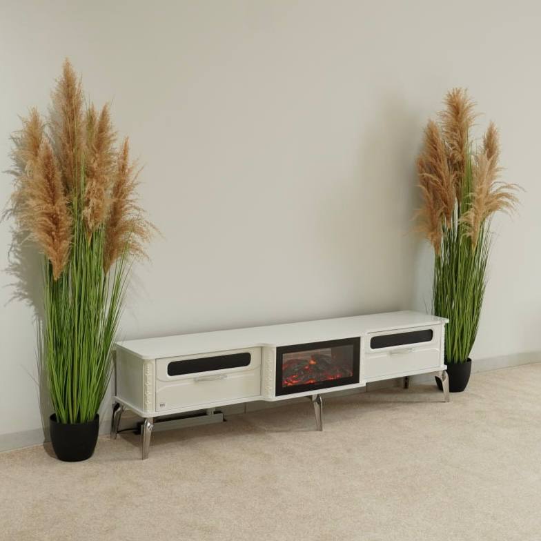 Delta Modern TV Table with Fireplace Decor