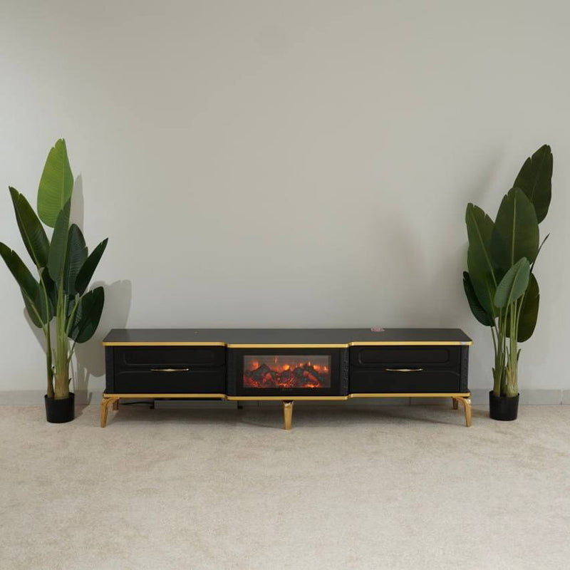 Delta Modern TV Table with Fireplace Decor