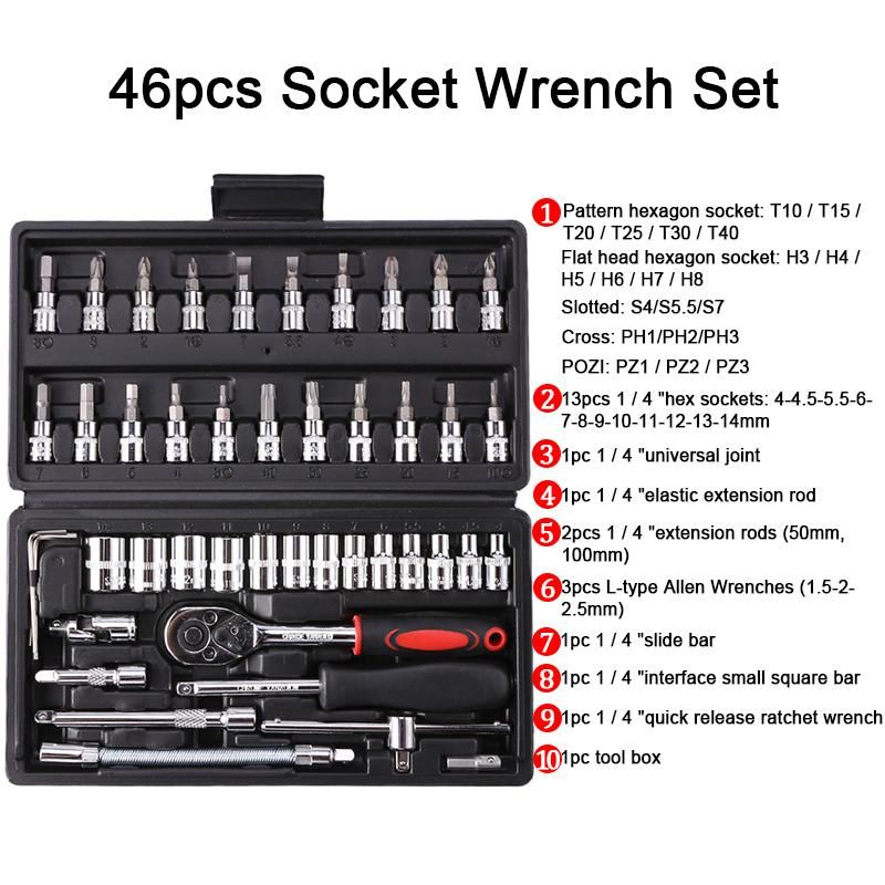 46Pcs Socket Wrench Tool Hardware Set
