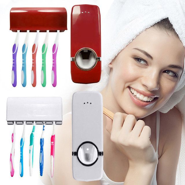 Wall Mounted Automatic Toothpaste Squeezer Toothbrush Holder
