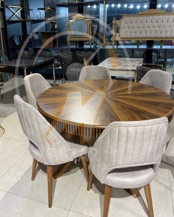 6-Seat Circular Table and Chair Dining Set